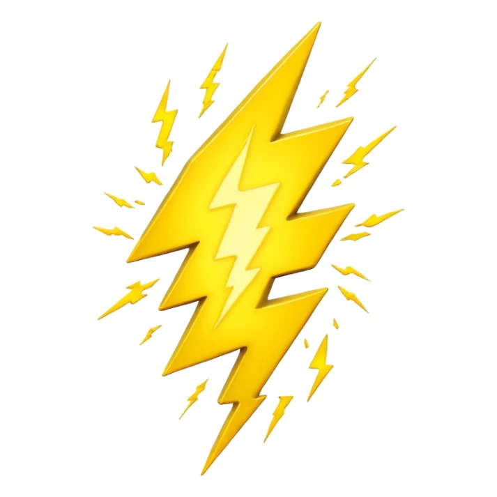 3D render of Lightning Bolt, miniature weather phenomenon, volumetric particle effects, jagged glowing bright yellow plasma strike, elemental energy, emoji style, isolated on white background --v 6.0. sticker