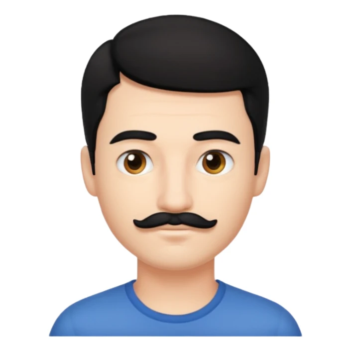 A man with black hair and small short moustache sticker