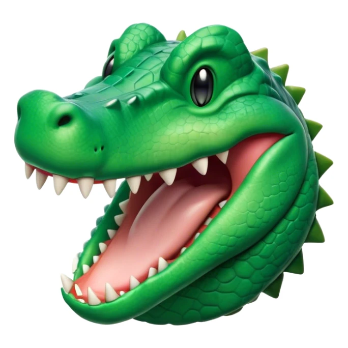 Cinematic Cute Yawning Crocodile Portrait Emoji, Head tilted slightly with a dramatic, wide-open yawn, showcasing a soft, textured emerald-green hide with slightly drooping jaws and half-closed eyes in drowsy contentment, Simplified yet irresistibly adorable features, highly detailed, glowing with a soft, cozy glow, high shine, relaxed yet expressive, stylized with a touch of reptilian whimsy, bright and endearing, soft glowing outline, capturing the essence of a sleepy yet affectionate crocodile, so drowsy it feels like it could stretch out of the screen and curl up for a nap! sticker