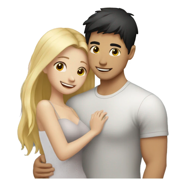 Asian Man black hair hugging blonde girl  sticker