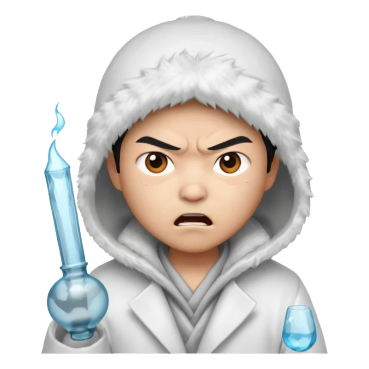 asian, eskimo glass, white coat, angry, grey face sticker