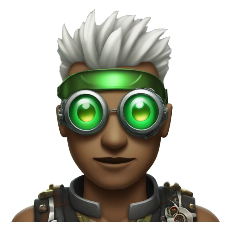Male cyborg with thin red Mohawk and green steampunk goggles sticker