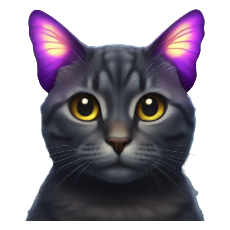 Dark iridescent butterfly glowing on top of cats head  sticker