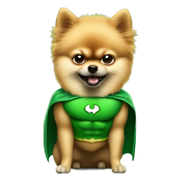 angry pomeranian in green superhero suit sticker