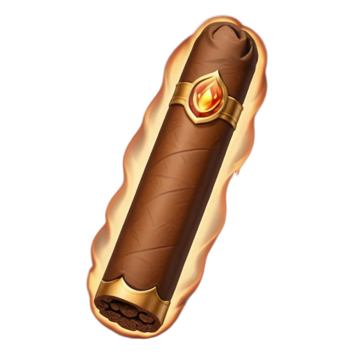 Emoji-style cigar icon, dark brown wrapper, subtle smoke, minimalistic, clean silhouette, metal details sticker