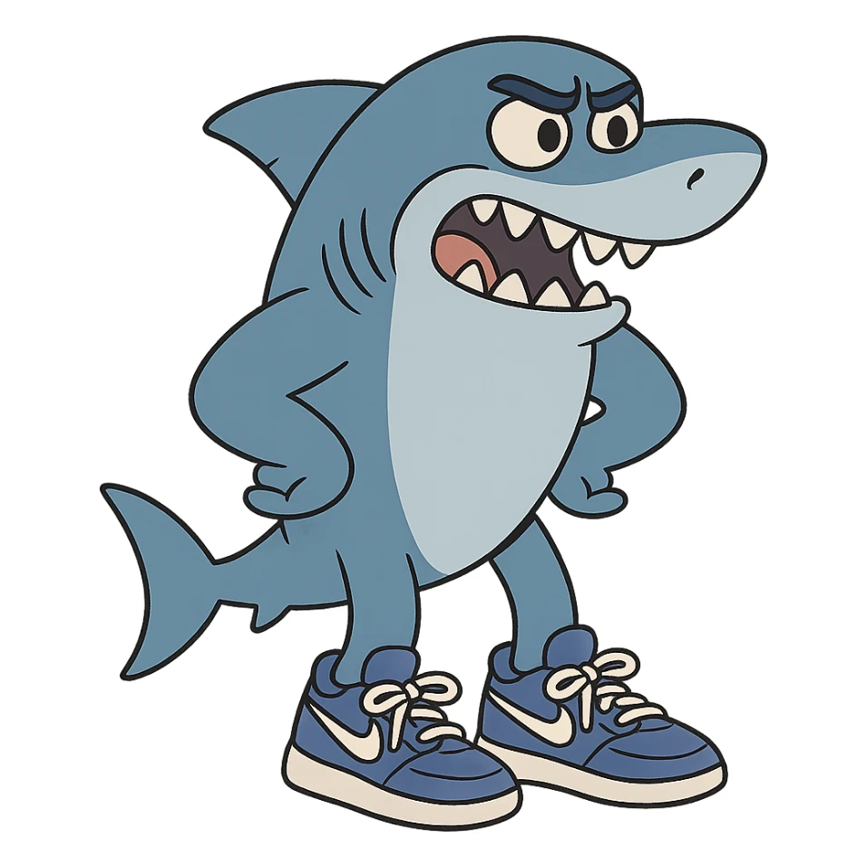 blue shark with blue Nike tennis shoes sticker