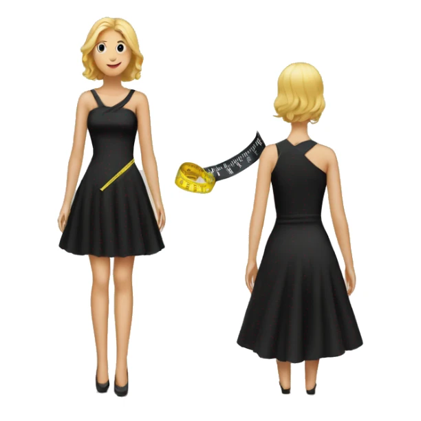 a black dress with a measuring tape wrapped around it sticker