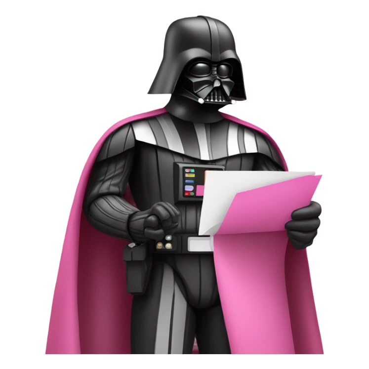 darth vader in pink suit holding email envelope with one hand  sticker