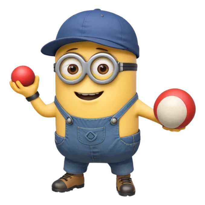 Minion joyeux avec une casquette qui joue avec une boule de pétanque sticker