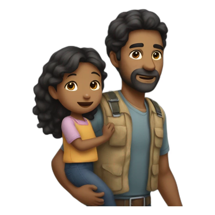 tall geologist man carrying his wavy black haired toddler daughter sticker