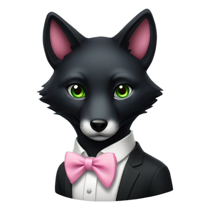black fox, green eyes, pink bow tie sticker