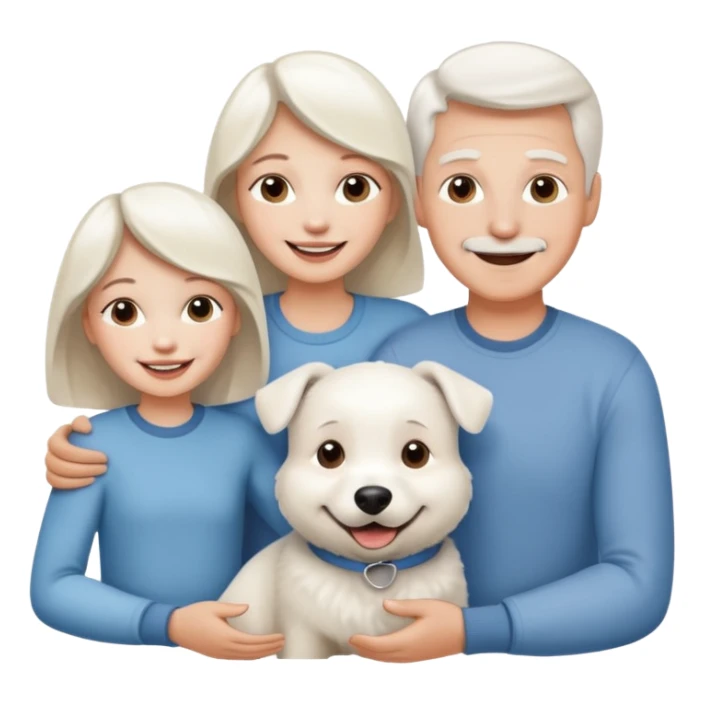 parents, daughter and a white dog sticker