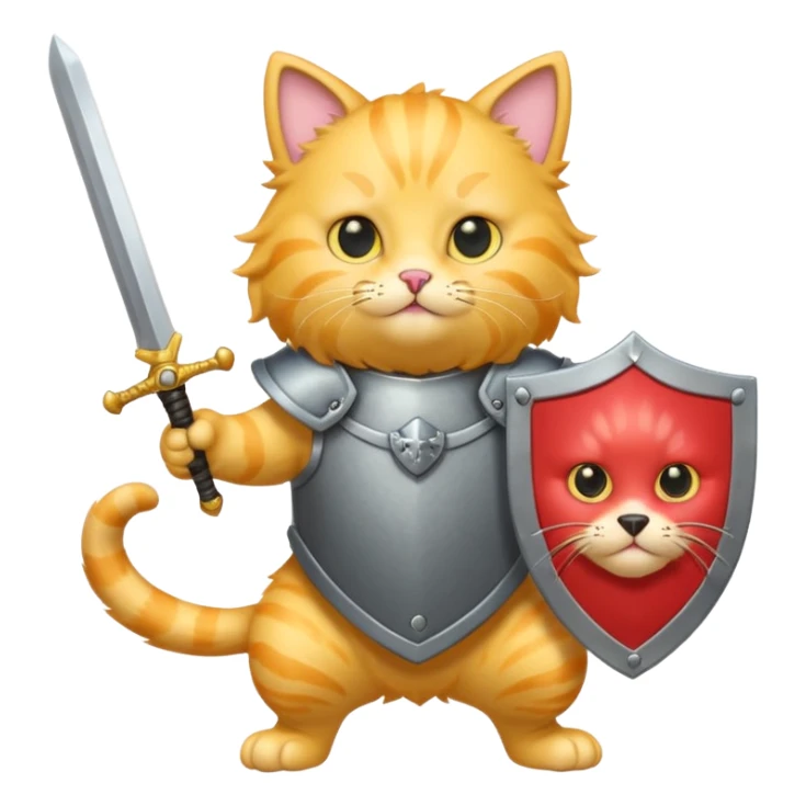 Yellow cat holding a sword jumping to attack a grey poodle holding a shield in defense  sticker