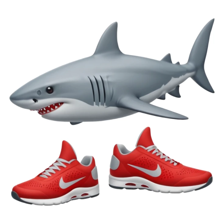 A shark with 3 legs wearing red Nikes on each foot sticker