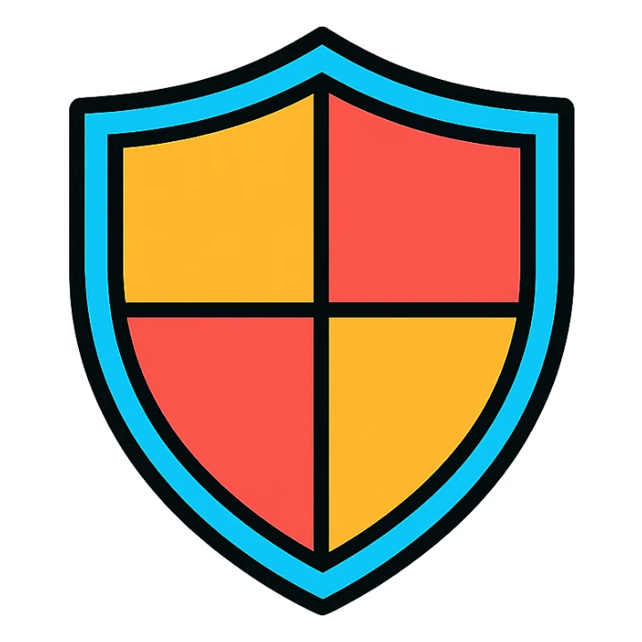 shield icon, color outline style, black outlines with subtle color fill sticker