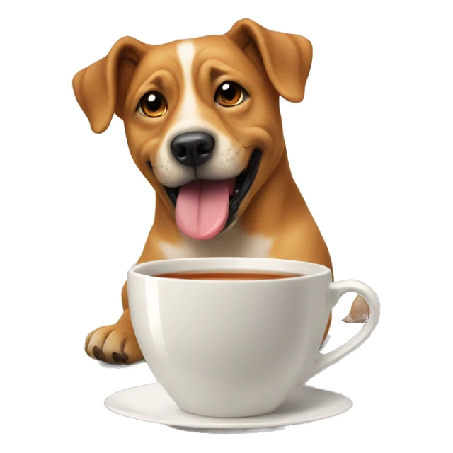 dog sticks out tongue with cup of tea sticker