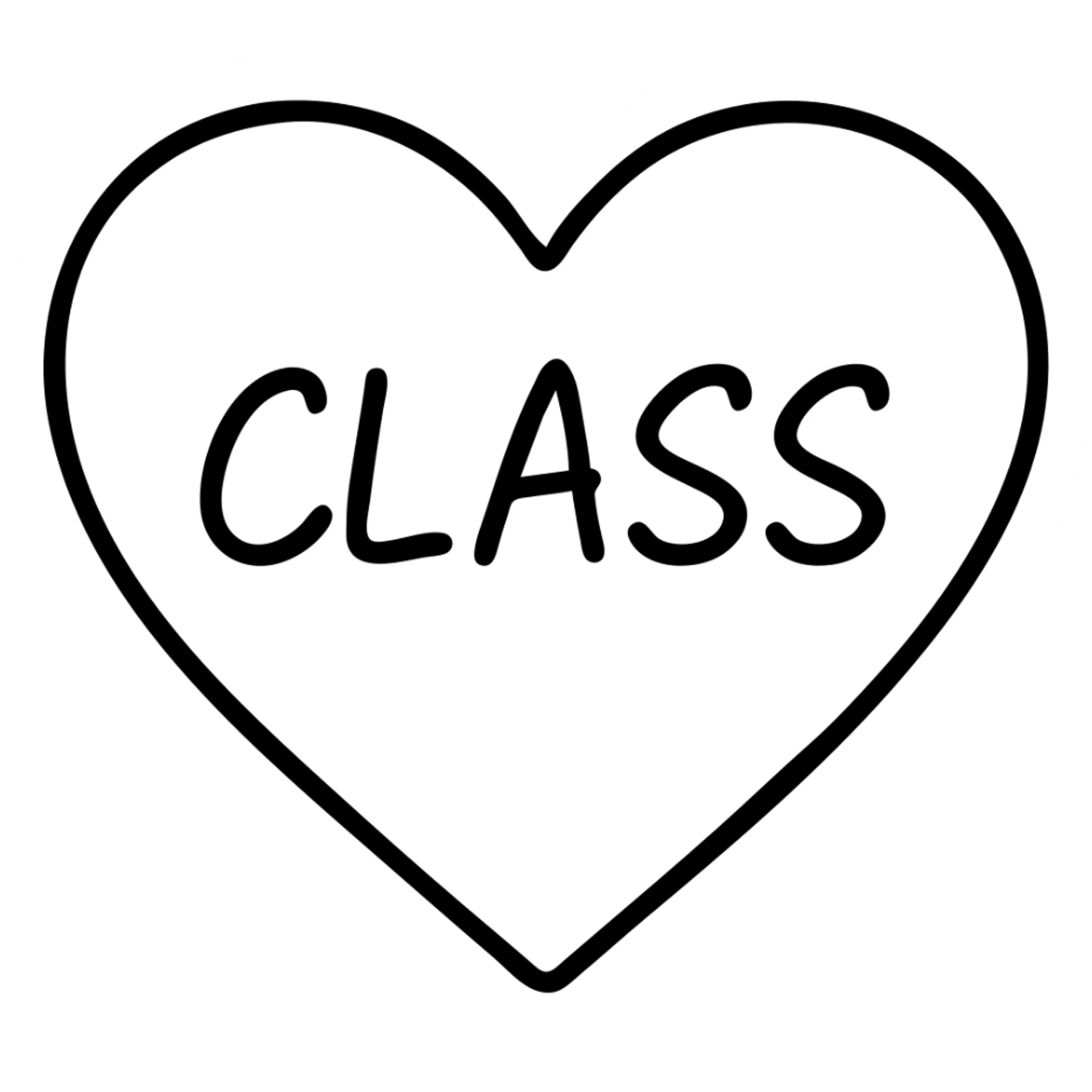 Change the text inside the heart to a handwritten font, keep the heart shape and the word 'class' clear and legible, no background. sticker