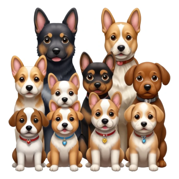 1 german shephard, 1 bulldog, 1 poodle, 1 husky, 1 dachshund sticker