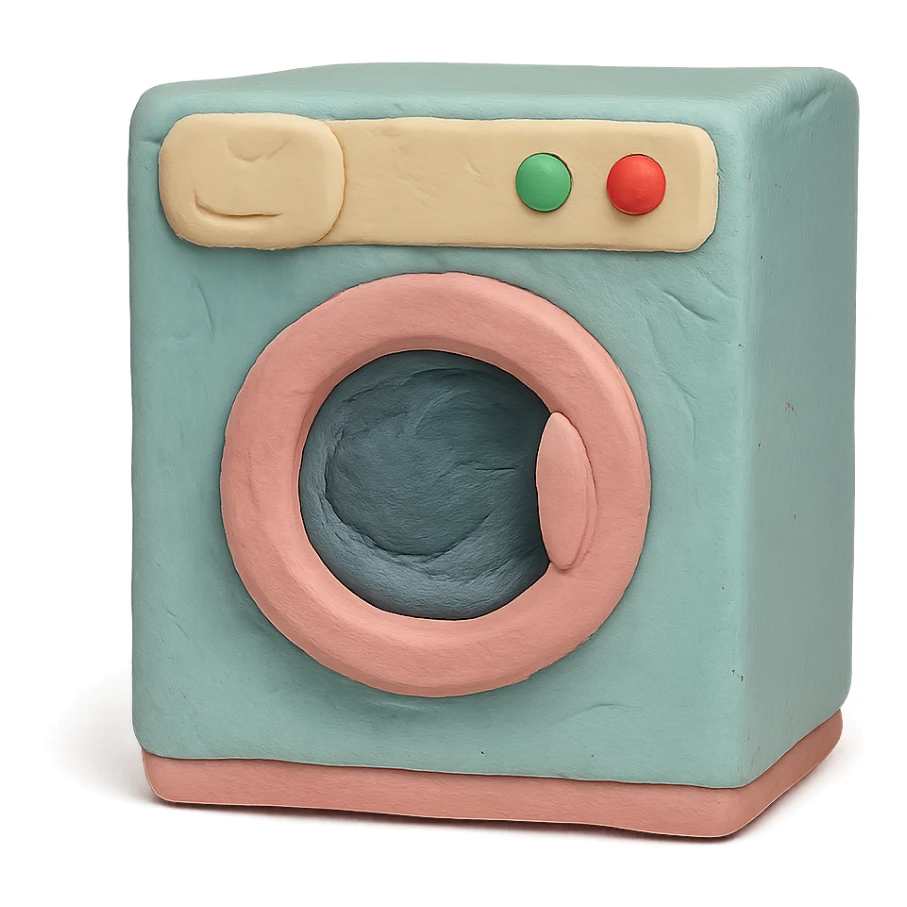 washing machine in claymation style with pastel colors and visible fingerprints sticker