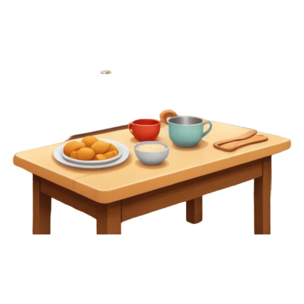 A cozy home kitchen in clean emoji-style illustration. Warm colors, simple shapes, homemade dishes on the counter, friendly atmosphere, flat design, high contrast, clear outlines. sticker