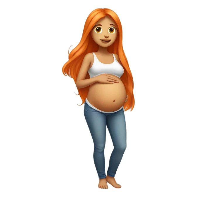 Tan girl with long orange hair holding pregnant stomach sticker