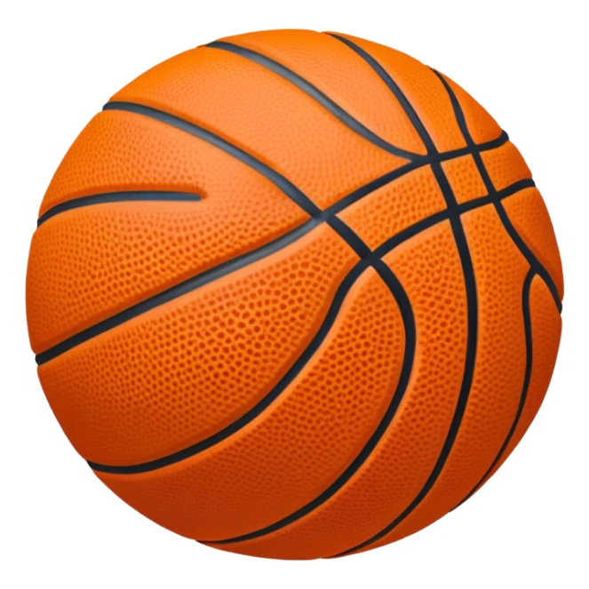 Cinematic Realistic image of a basketball rendered in vivid orange with a pebbled surface texture and crisp stitching details, set against a high-contrast backdrop that highlights its dynamic, sporty essence sticker