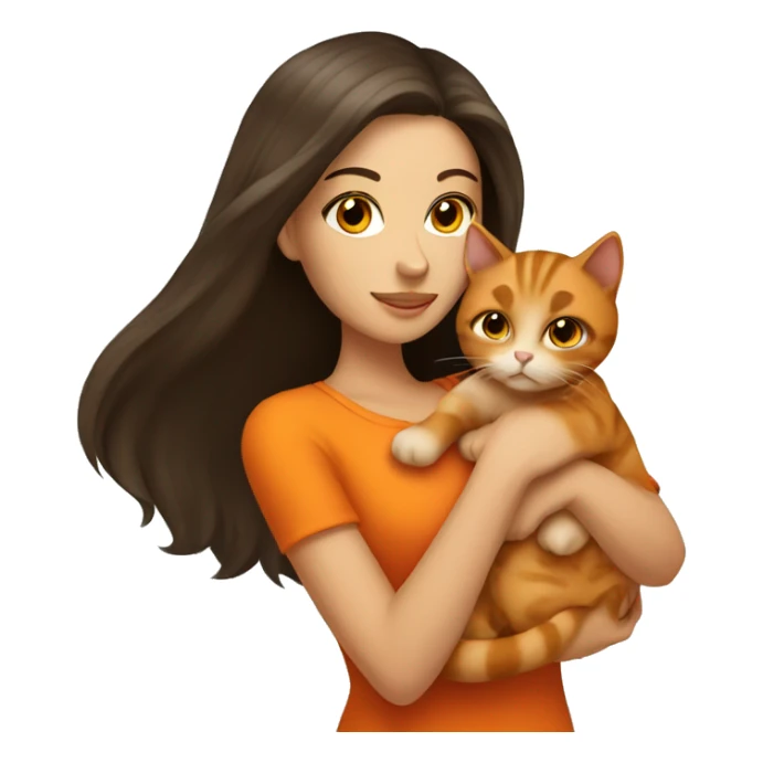 pretty brunette woman holding orange cat sticker