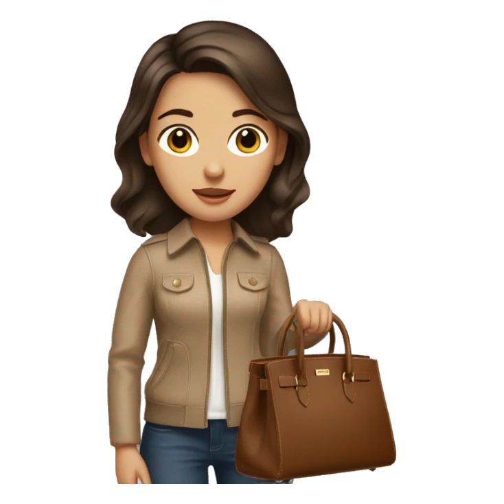 A brunette girl has a brown birkin bag  sticker