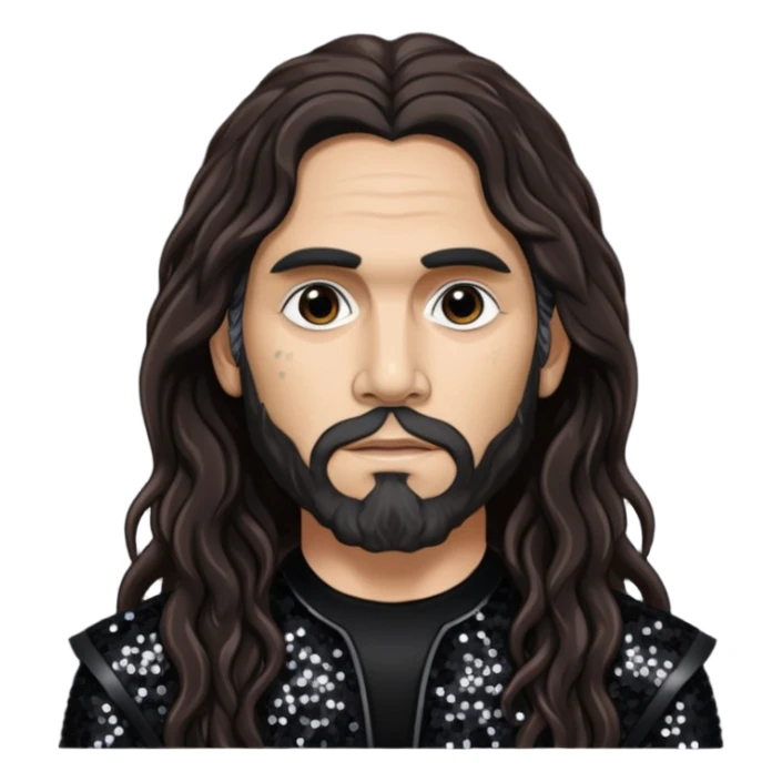 Tom Araya with long dark brown hair, black sequin outfit  sticker