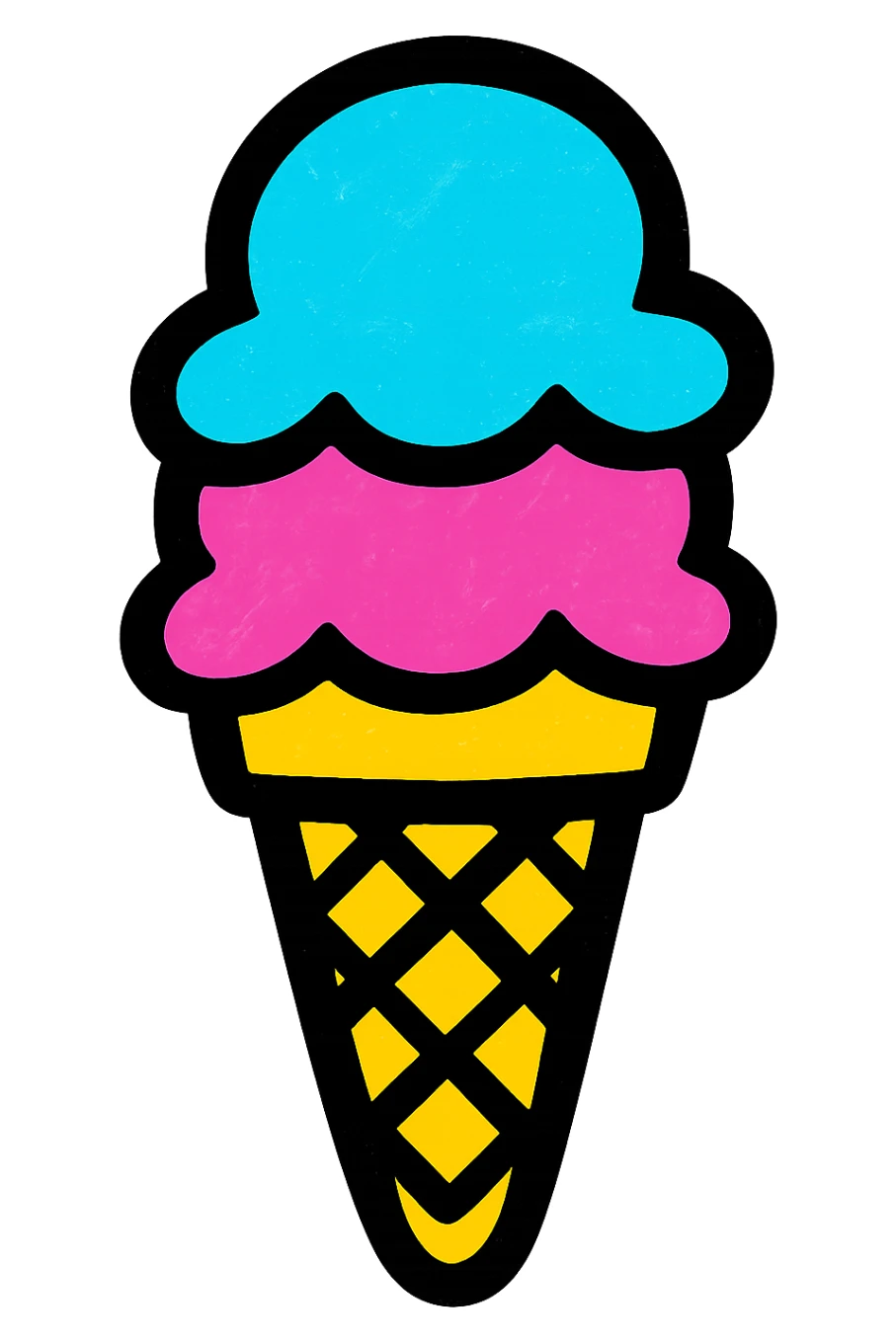 icon of an ice cream cone, vibrant, bold sticker