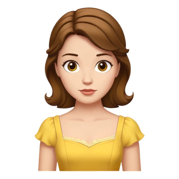 minimal Belle princess with yellow dress and brown hair, extremely simple sticker
