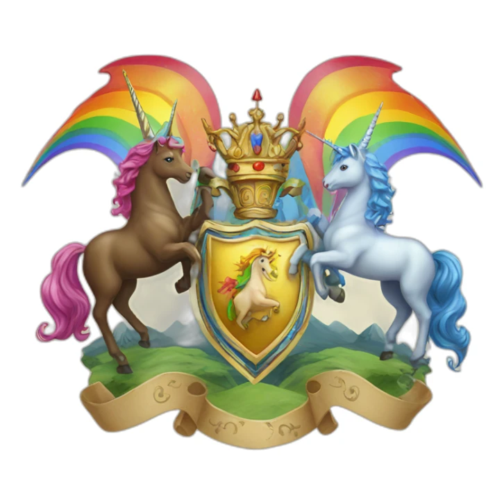 Coat-of-arms-held-by-rainbow-unicorns sticker