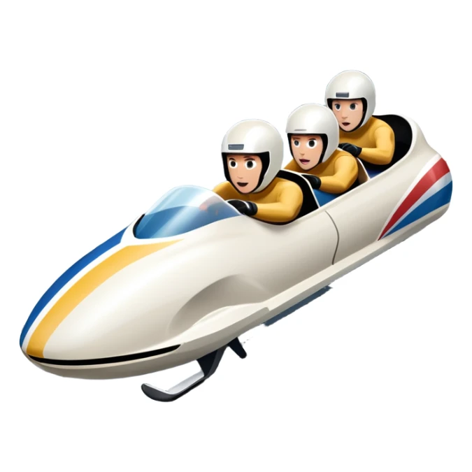 An icon featuring a sleek bobsled with athletes racing down an icy track at high speed, helmets on and bodies aligned for aerodynamics. Surrounded by icy curves, snowbanks, and a wintry mountain backdrop. Transparent background captures the thrill and precision of bobsleigh. sticker