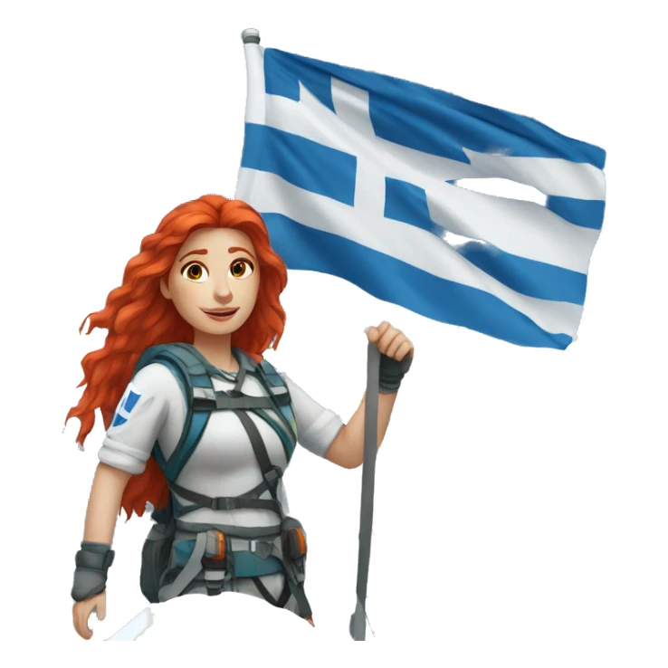 a red hair female on everest with greek flag sticker