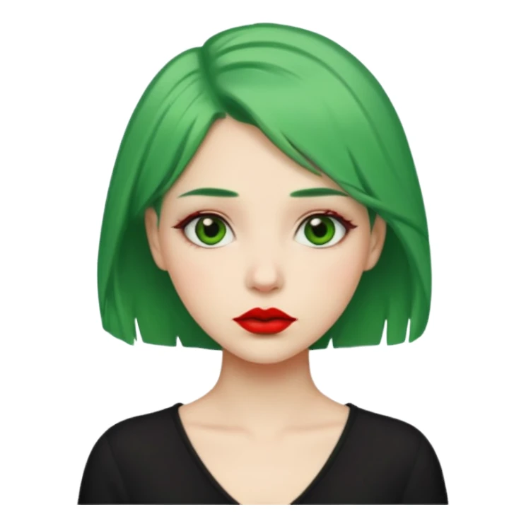 girl with green hair and red lipstick, neutral expression sticker