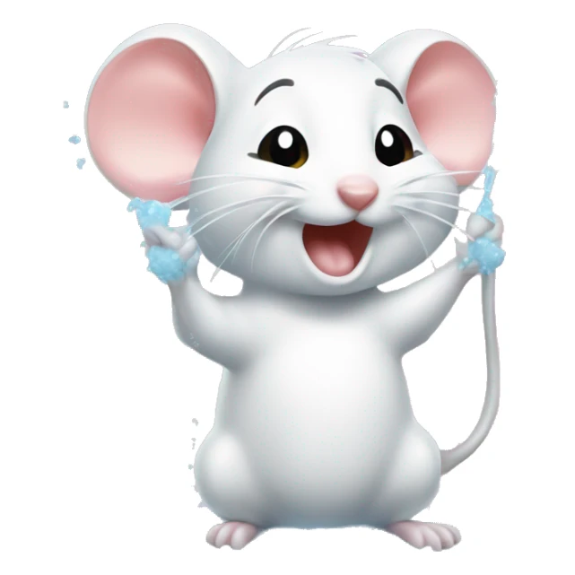 Cute white mouse scrubbing himself in a bubbly shower sticker