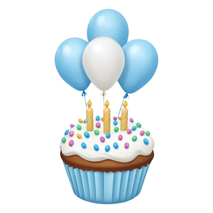 Please make some balloons that are light blue, and place a small cake underneath them. Make the balloons long and make more balloons. sticker