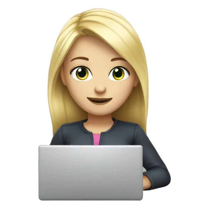 Blond hair blue eyes girl with laptop  sticker