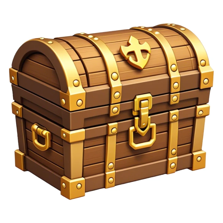 Clash of Clans aesthetic: Cinematic Playful Pixel 3D Treasure Chest Portrait Emoji, rendered in a 3D vector-style similar to standard emojis with minimal shading and bold, simplified shapes. A compact, distinct form with signature details, softly glowing with a pixelated adventure charm. Simplified yet unmistakably iconic, highly detailed and consistent, glowing with a soft radiance and high shine. Stylized with a touch of classic pixel-art charm and a soft glowing outline, capturing the essence of a beloved gaming relic with a friendly, playful manner! sticker