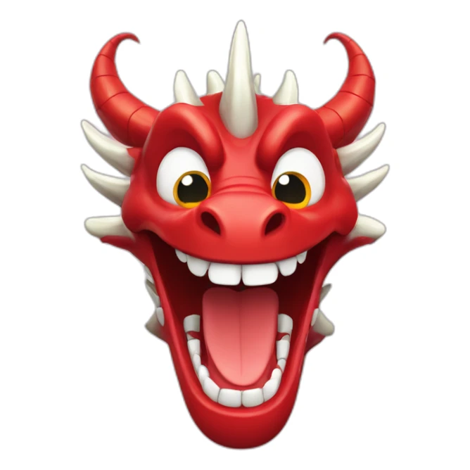 Crazy Happy funny red dragon head with human white teeth and beautiful smile sticker