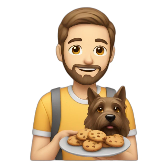 man with beard and dog eating cookies sticker