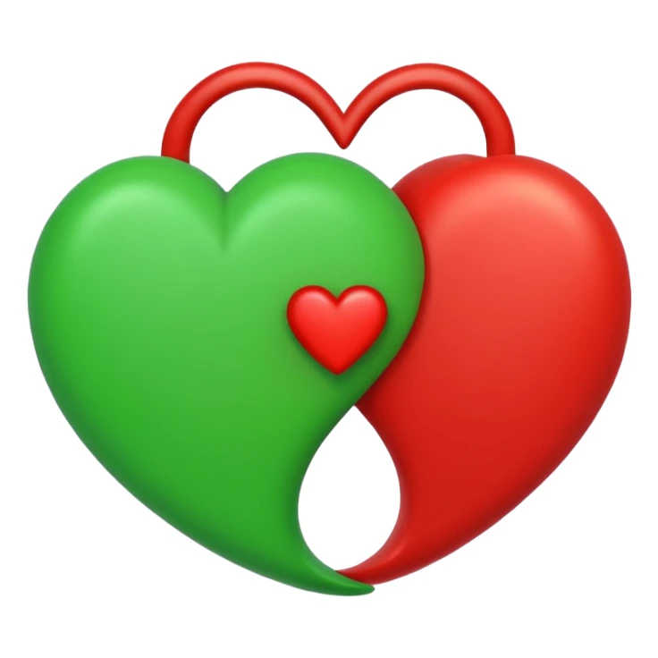 two hearts circling each other. one is red, the other is green sticker