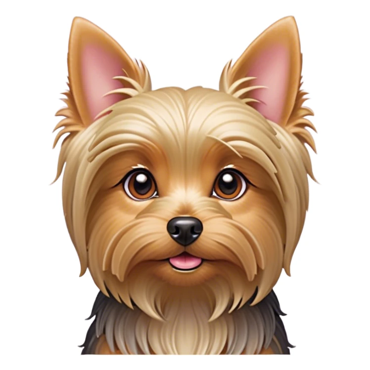 Cinematic Cute Yorkshire Terrier Portrait Emoji, Head perked with bright, twinkling eyes and a perky expression, showcasing a soft, silky fur in rich hues, simplified yet adorably detailed, glowing with a cheerful, inviting glow, high shine, exuding playful intelligence and spunky charm, styled with a gentle, whimsical outline, capturing the essence of a cute Yorkshire Terrier that appears ready to frolic off the screen with irresistible energy! sticker