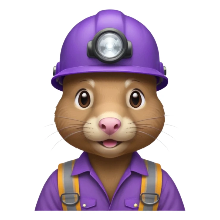 a mole rat, purple helmet, headlamp, brown worker cloth sticker