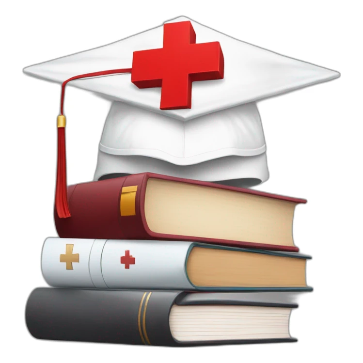 White Student cap with red medical cross On a stack of books sticker