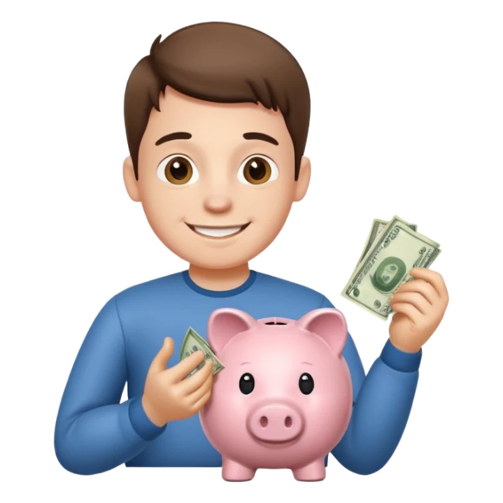 A young guy puts money in a piggy bank. sticker