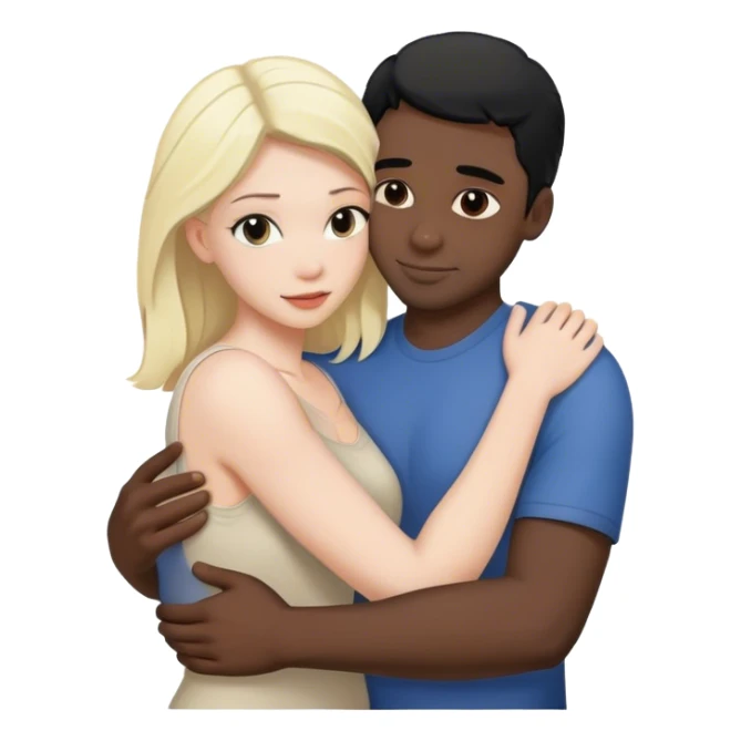 White blonde woman hugging black man with black hair  sticker