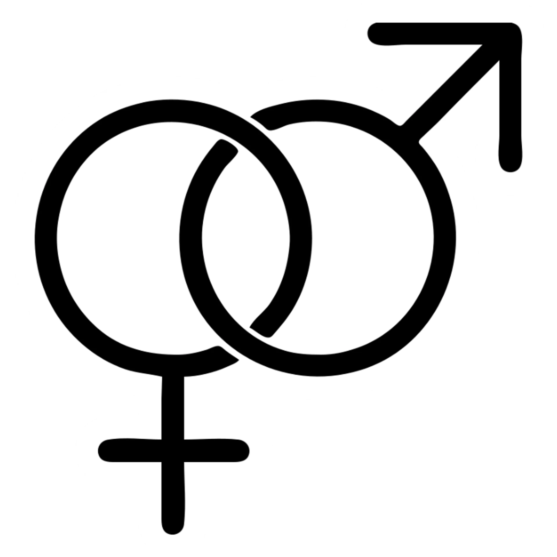 icon of two interlocking gender symbols, minimal, clean lines, no explicit content, simple black outline icon sticker