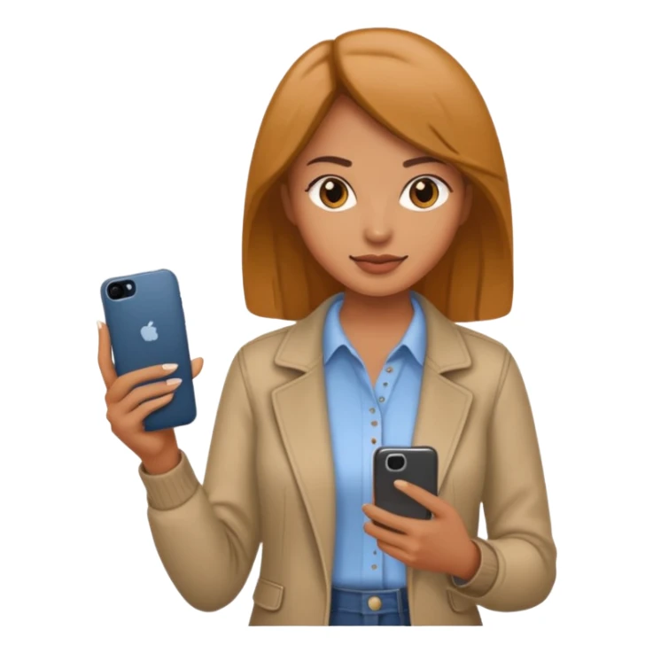woman casual clothes holding one phone sticker