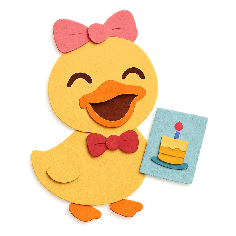 laughing duck with bowtie holding birthday card, flawless and visually perfect, no imperfections sticker